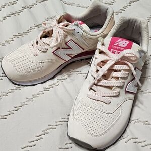 New Balance Women's Cream and Pink Sneakers